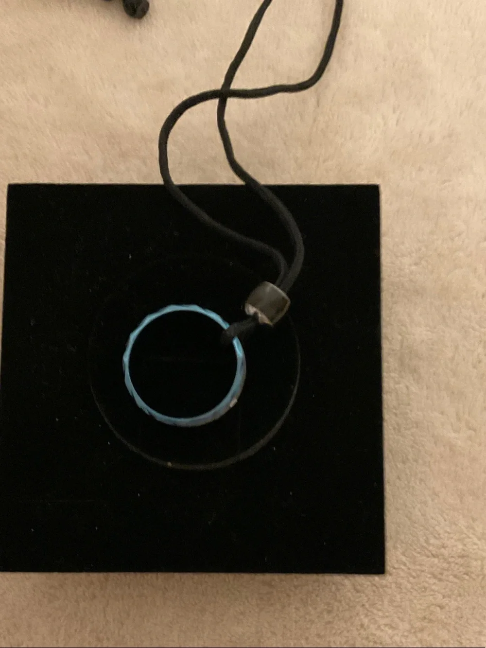 Minimal Black Cord Necklace with Brown Ring Pendant Accent